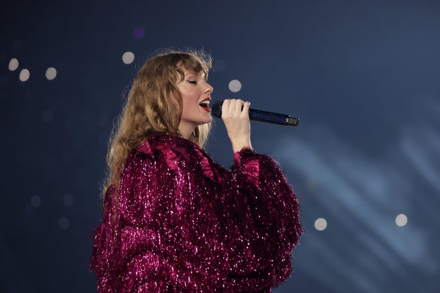 Taylor Swift performs during her Eras Tour at the National Stadium on March 2, 2024, in Singapore.