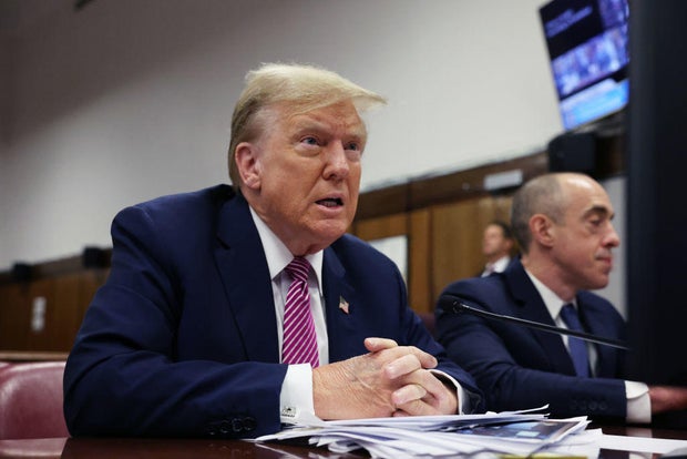 Former President Donald Trump attends the fourth day of jury selection for his trial in New York on April 19, 2024.