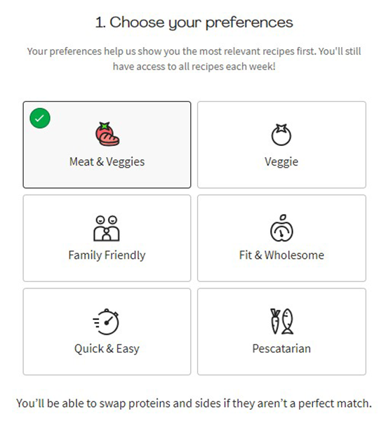 Screencap: HelloFresh meal plans