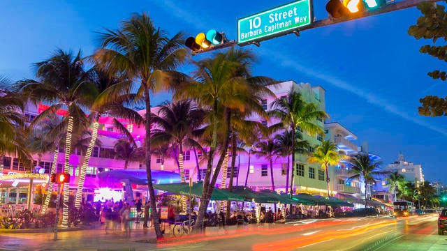 Neon lights on Ocean Drive. 