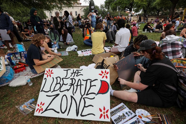 Protesters gather for a second day at the University of Texas, Austin, in Austin, Texas, April 25, 2024.