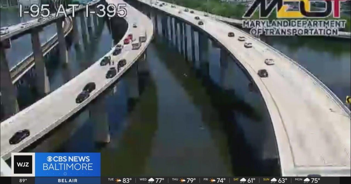 Motorcyclist falls into Patapsco River off I-395 bridge - CBS Baltimore