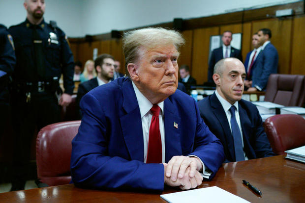 Former President Donald Trump appears in court during his trial at Manhattan Criminal Court on April 30, 2024 in New York City. 