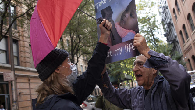 Abortion-rights and Anti-abortion supporters clash in New York City 