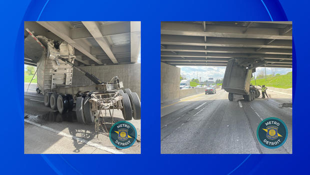 Semi-truck hits overpass on I-94 near Van Dyke in Detroit 