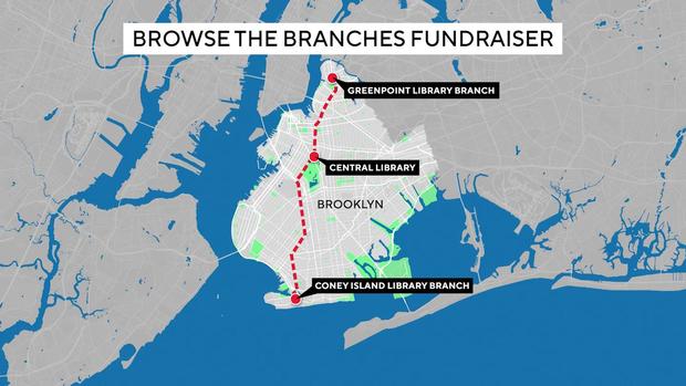 A map showing the route of the Browse the Branches fundraiser in Brooklyn. 