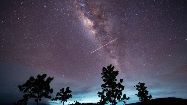 Eta Aquarids Meteor Shower Appears In The Night Sky. 