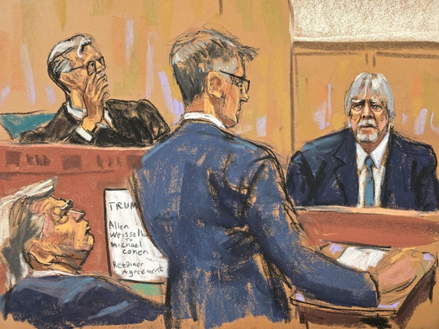 Prosecutor Matthew Colangelo questions Jeffrey McConney during former President Donald Trump's criminal trial on Monday, May 6, 2024.