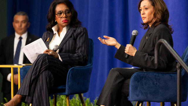 Sheryl Lee Ralph looks on as Kamala Harris speaks during an event at Salus University in Pennsylvania 