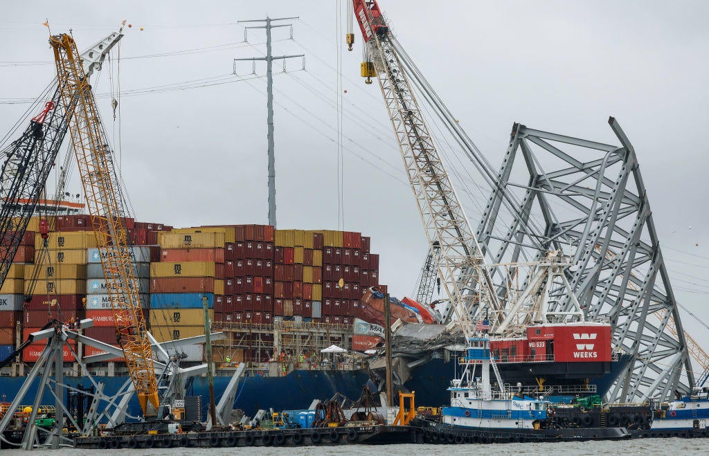 Crews Continue To Work To Reopen Shipping Lane At The Site Of The Francis Scott Key Bridge Collapse In Baltimore 