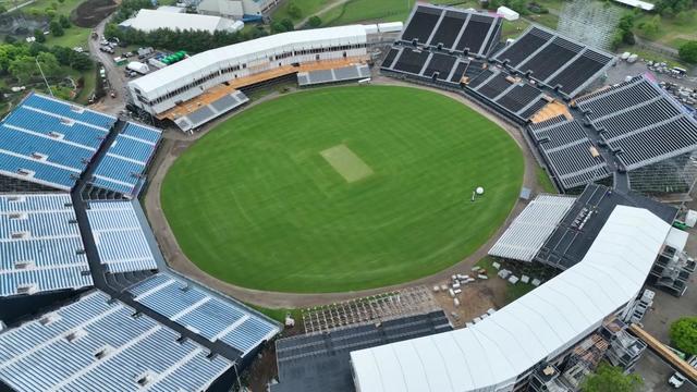An aerial view of Nassau County's International Cricket Stadium 