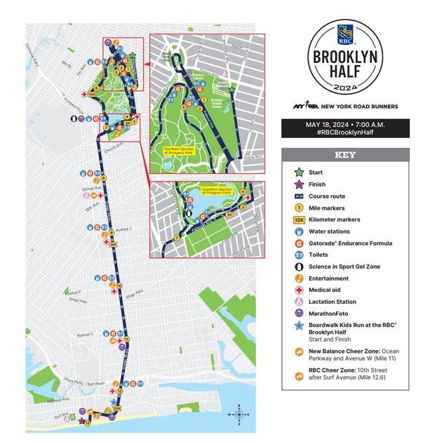 A map showing the route of the 2024 Brooklyn Half marathon 