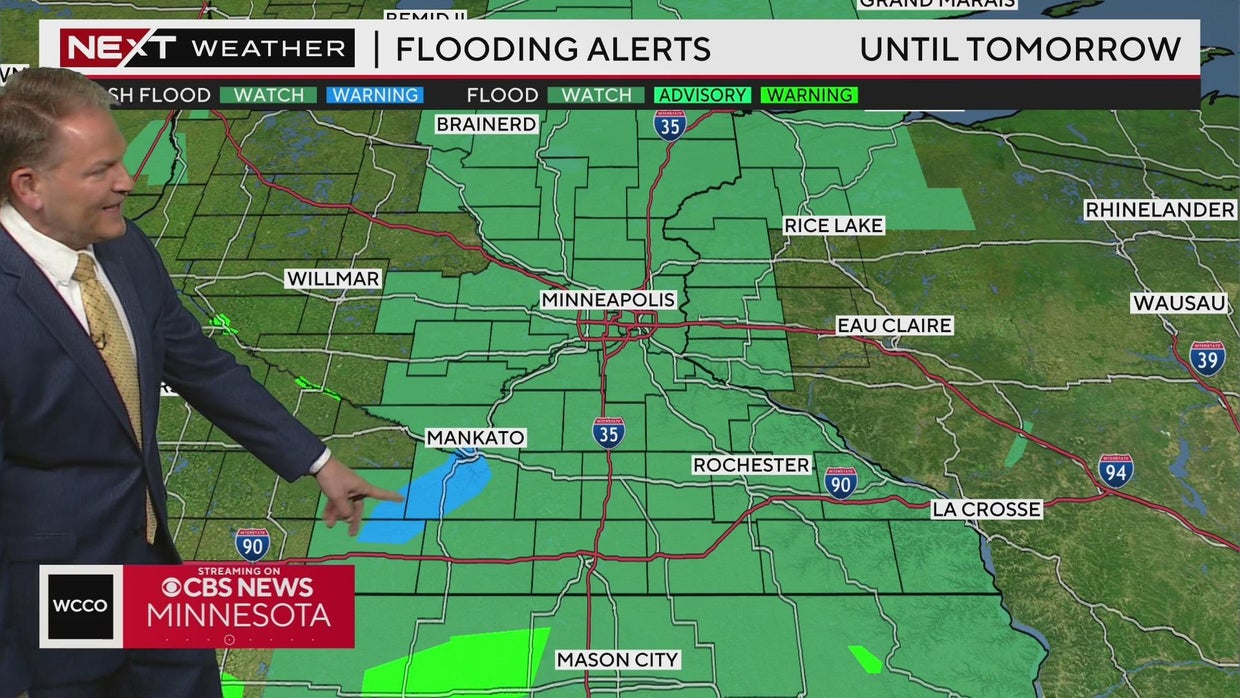 Steady rain expected overnight, flood threat remains in Minnesota - CBS ...