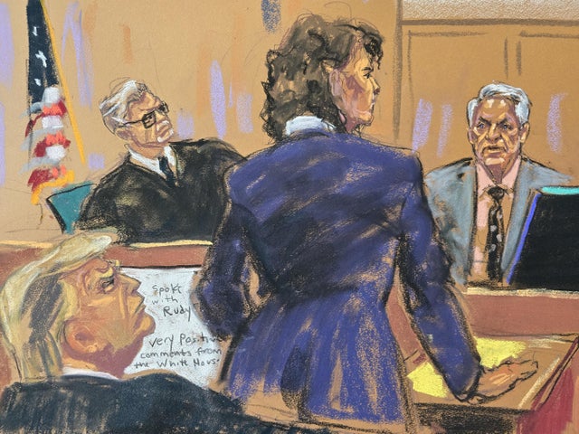 Robert Costello is cross-examined by prosecutor Susan Hoffinger at former President Donald Trump's criminal trial on Tuesday, May 21, 2024. 