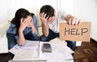 young couple in bad financial situation stress asking for help 