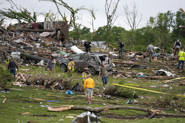 Remains of tornado-damaged homes in Garfield, Iowa 