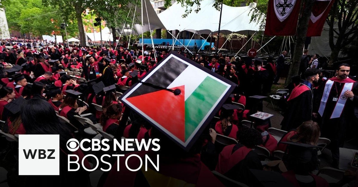 Protests develop outside Harvard University commencement - CBS Boston