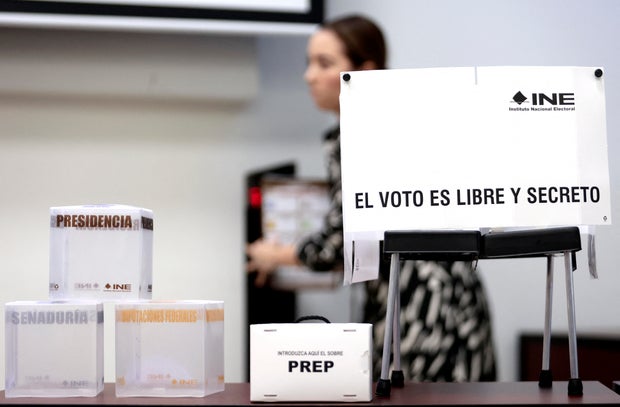 The ballot boxes for president, senators and deputies that will be used in the upcoming June 2 elections are pictured in Guadalajara, Jalisco state, Mexico, on May 24, 2024.
