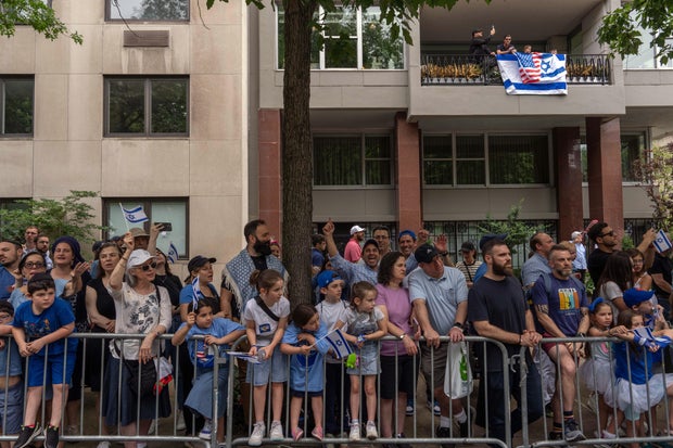 Crowds watch the Israel Day on Fifth parade on June 2, 2024 in New York City.