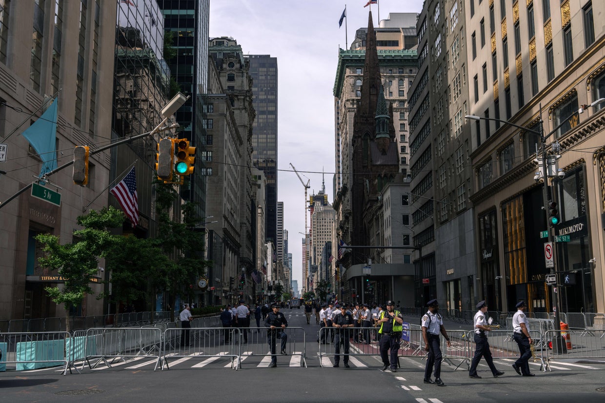 An NYPD road block in place ahead of the Israel Day on Fifth parade on June 2, 2024 in New York City.