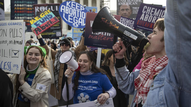Protest against broad access to abortion pill outside U.S. Supreme Court 
