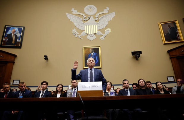 Dr. Anthony Fauci is sworn in before testifying before the House Select Subcommittee on the Coronavirus Pandemic at the Rayburn House Office Building on June 3, 2024, in Washington, D.C.