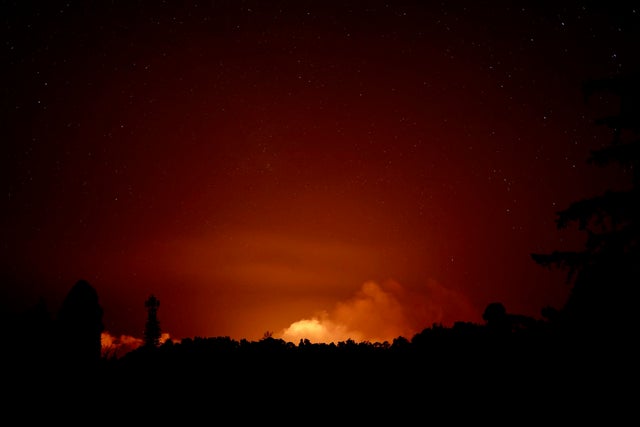 The plume from Kilauea volcano's eruption is seen during the early morning hours of June 3, 2024. 