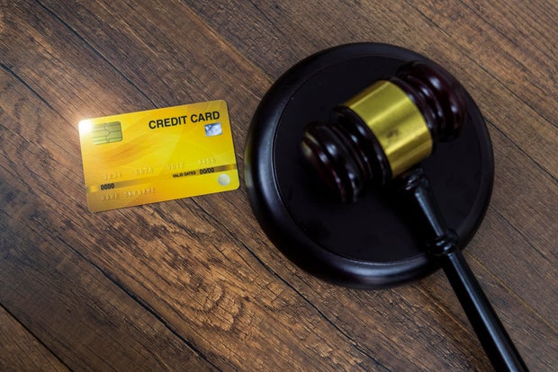 Credit Cards with Gavel ,Credit card with a hammer