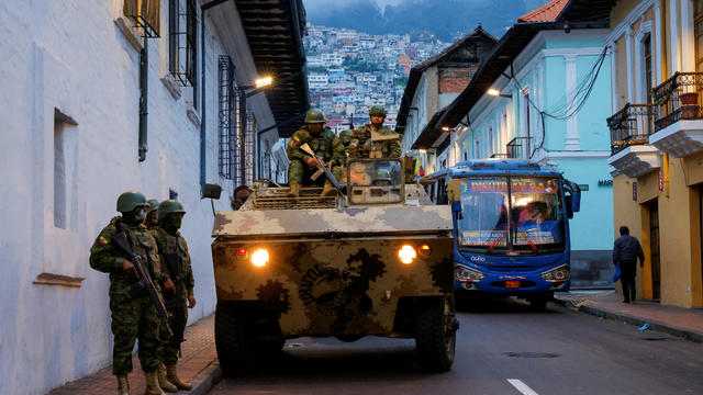 FILE PHOTO: Security forces patrol after a violence outbreak, in Quito 