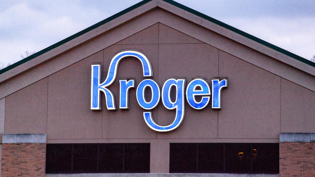 Kroger logo is seen at one of their stores in Athens. 