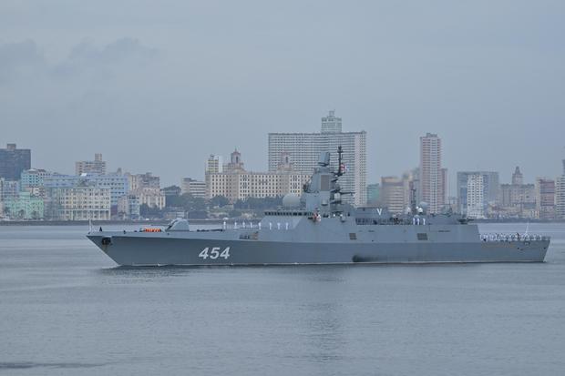 The Russian frigate Admiral Gorshkov, part of the Russian naval detachment visiting Cuba, arrives at Havana's harbor, June 12, 2024. 