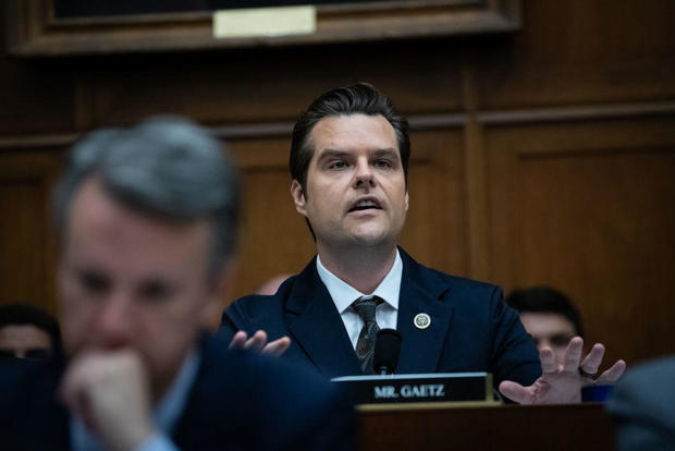 Rep. Matt Gaetz questions Attorney General Merrick Garland during a hearing by the House Judiciary Committee, in Washington, D.C., June 4, 2024. 