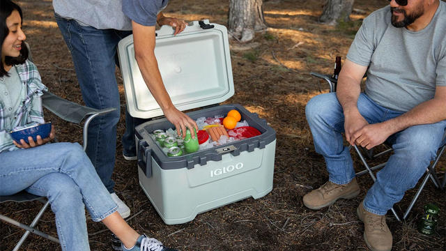 Couple using a Coleman cooler 