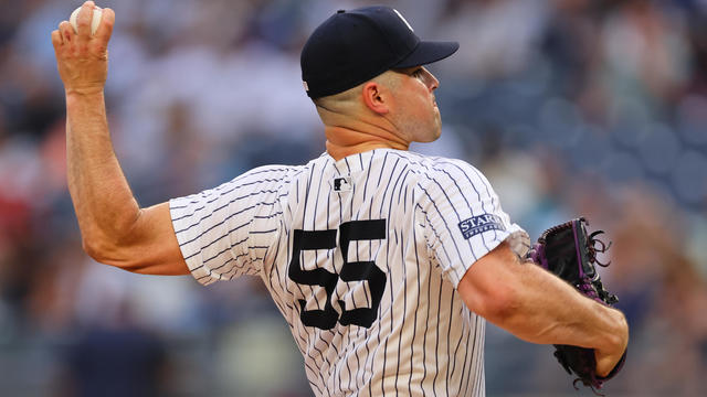 Carlos Rodón #55 of the New York Yankees pitches during the first inning against the Atlanta Braves on June 21, 2024 at Yankee Stadium in Bronx, New York. 