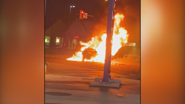 Car goes up in flames after fatal crash in North Philadelphia on Tuesday, June 25, 2024. 