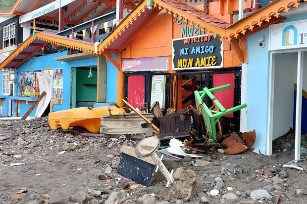 Damage to businesses along the waterfront is seen after Hurricane Beryl passed in Soufriere, St. Lucia, July 1, 2024. 