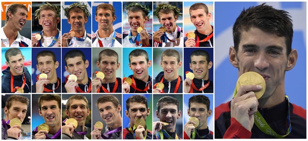 Michael Phelps e suas medalhas