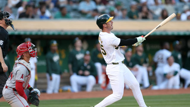 Oakland Athletics Play Los Angeles Angels During MLB Game At Oakland Coliseum 