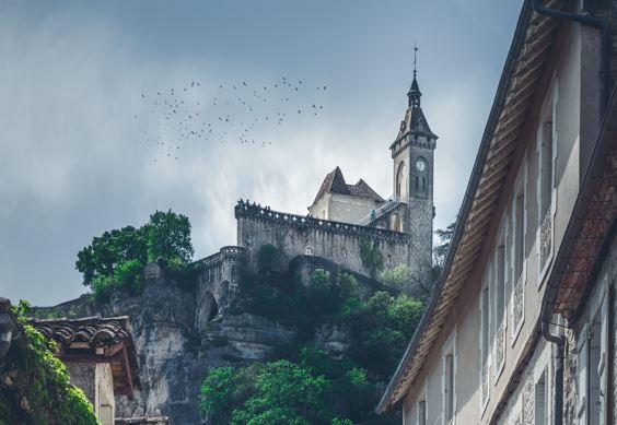 The Sanctuary of Notre-Dame of Rocamadour is seen overlooking the Pyrenean French town of Rocamadour, in an April 19, 2019 file photo. For more than a millennium, the legendary sword named Durandal, said to have been wielded by the 8th century knight Roland, was lodged into one of the chapel's stone walls, until it disappeared, presumed to have been stolen, in July 2024
