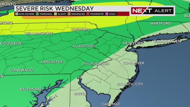 Marginal risk for severe weather in southeastern Pennsylvania 