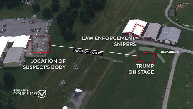 Map shows location of the shooting site at Trump rally 