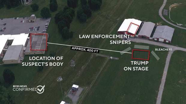 Map shows location of the shooting site at Trump rally