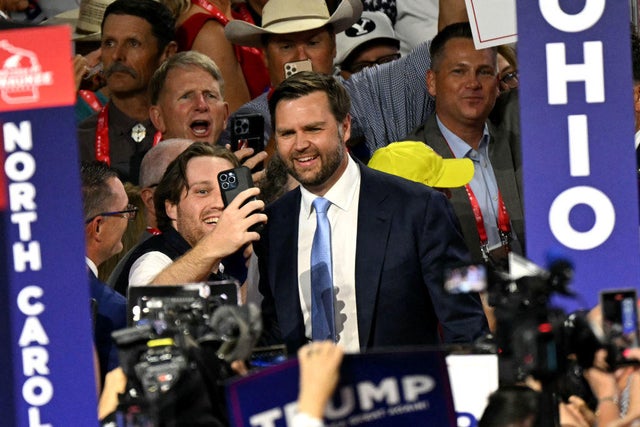 Sen. J.D. Vance appears at the Republican National Convention at the Fiserv Forum in Milwaukee, Wisconsin, on July 15, 2024. 