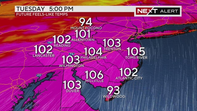 Feels-like temperatures for Tuesday, July 16, 2024 