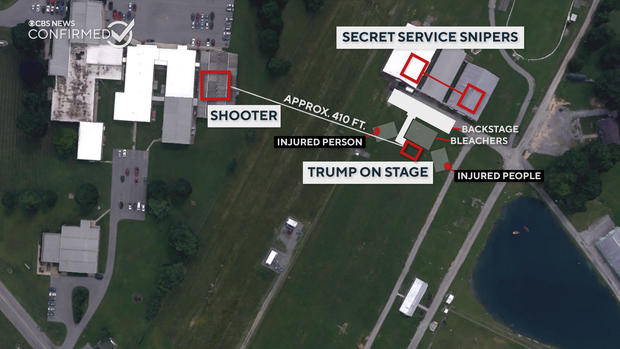 Map shows location of the shooting site at Trump rally 
