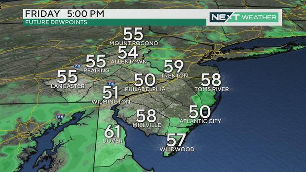 Dew points by Friday afternoon 