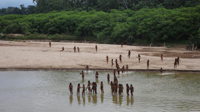 Members of the reclusive Mashco Piro tribe are seen near Monte Salvado 