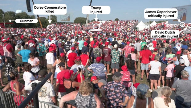 Photo shows the location of the people hit by gunfire at the Trump rally in Butler, Pennsylvania