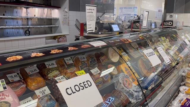 The deli at a Stop & Shop location with "closed" signs in the display case. 