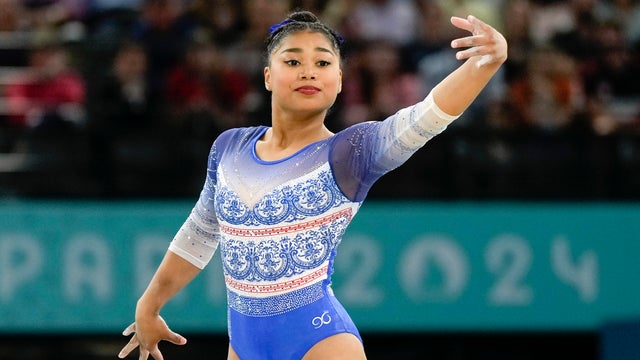 Panamanian gymnast Hillary Heron performs one of Simone Biles' signature moves in an Olympic first
